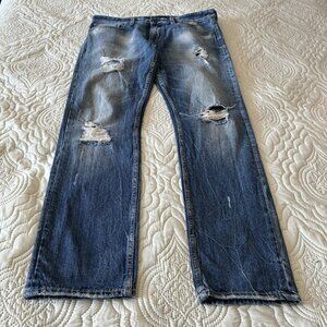 GUESS: Slim Tapered Blue Jeans Size:  CA 34  Pre-Ripped